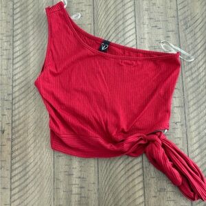 NWOT- Windsor Red Asymmetrical Tie Front Crop Top